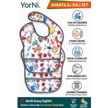 Yorni Alt Açma Hediyeli 2 Adet Family 6-24 Ay, Sıvı Geçirmez, Sızdırmaz, Cepli ve Boyundan Cırtlı Bebek Mama Önlüğü
