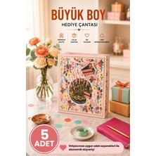 DAKS 5 Adet (32 x 26 x 14 Cm) - Doğum Günü Pastalı Çiçek Desenli Büyük Boy Karton Hediye Çantası