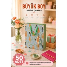 DAKS 50 Adet (32 x 26 x 14 Cm) - Tropikal Leopar Desenli Büyük Boy Karton Hediye Çantası