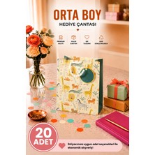 DAKS 20 Adet (23 x 18 x 10 Cm) - Safari Hayvan Desenli Orta Boy Karton Hediye Çantası