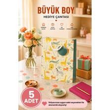 DAKS 5 Adet (32 x 26 x 14 Cm) - Safari Hayvan Desenli Büyük Boy Karton Hediye Çantası