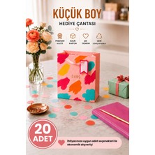 DAKS 20 Adet (15.4 x 18.4 x 7.6 Cm) - Pastel Pembe Renkli Fırça Desenli Küçük Boy Karton Hediye Çantası