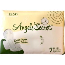 Angels Secret Gece Ekstra Pedi Aktif Oksijen ve Negatif Iyonlu Hijyenik Kadın Pedi Gimdes Sertifikalı %100 Pamuk Yüzey