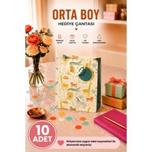 DAKS 10 Adet (23 x 18 x 10 Cm) - Safari Hayvan Desenli Orta Boy Karton Hediye Çantası