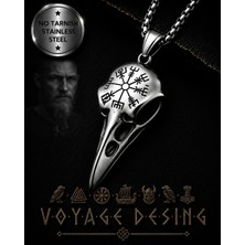 Voyage Accessory Vegvisir Sembol Paslanmaz Çelik Viking Kuzgun Kurukafa Erkek Çelik Raven  Kolye