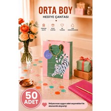 DAKS 50 Adet (23 x 18 x 10 Cm) - Pastel Kaplan Desenli Orta Boy Karton Hediye Çantası