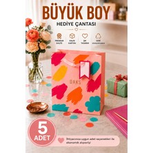 DAKS 5 Adet (26 x 32 x 14 Cm) - Pastel Pembe Renkli Fırça Desenli Büyük Boy Karton Hediye Çantası