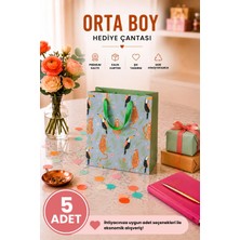 DAKS 5 Adet (23 x 18 x 10 Cm) - Tropikal Leopar Desenli Orta Boy Karton Hediye Çantası