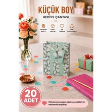 DAKS 20 Adet (15.4 x 18.4 x 7.6 Cm) - Mint Çiçek Desenli Küçük Boy Karton Hediye Çantası