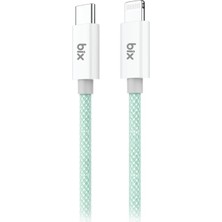 Bix T3CL Type-C To Lightning iPhone 27W Örgülü Hızlı Şarj ve Data Kablosu 1 Metre Yeşil