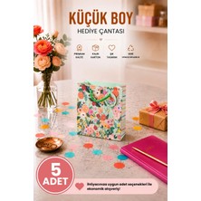 DAKS 5 Adet (15.4 x 18.4 x 7.6 Cm) - Pastel Yeşil Çiçekli Küçük Boy Karton Hediye Çantası