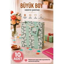 DAKS 10 Adet (32 x 26 x 14 Cm) - Mint Çiçek Desenli Büyük Boy Karton Hediye Çantası