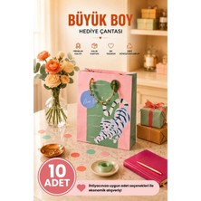DAKS 10 Adet (32 x 26 x 14 Cm) - Pastel Kaplan Desenli Büyük Boy Karton Hediye Çantası