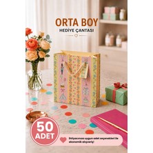DAKS 50 Adet (23 x 18 x 10 Cm) - Pastel Parti Temalı Desenli Orta Boy Karton Hediye Çantası