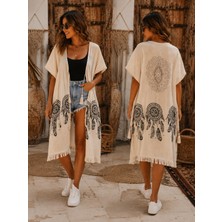 Tosbik Otantik Kişiye Özel Tasarım Etnik Desen Dantelli El Işi Müslin Kimono / Kap