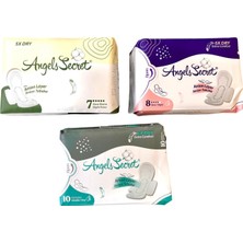 Angels Secret Gece-Gece Ekstra-Gündüz Aktif Oksijen ve Negatif Iyonlu Hijyenik Kadın Pedi Gimdes Sertifikalı %100 Pamuk Yüzey 3lü Set