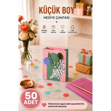 DAKS 50 Adet (15.4 x 18.4 x 7.6 Cm) - Pastel Kaplan Desenli Küçük Boy Karton Hediye Çantası
