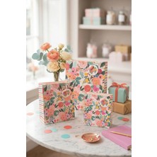 DAKS Pastel Pembe Çiçekli 3 Boy Karton Hediye Çantası Seti