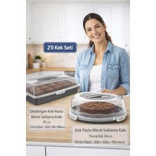 Empressco Ponçik Store 34CM Kek Pasta Börek Saklama Kabı & 45 cm Kilitli Dikdörtgen Taşıma Fanusu 2