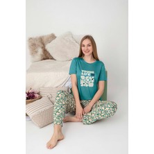 Guava Kadın Düğmesiz Bisiklet Yaka Yazlık Likra Viskon Esnek Kısa Kollu Pijama Takımı