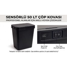 Geseus Şarjlı 50 Litre Fotoselli Otomatik Açılır Hijyenik Çöp Kovası Sensörlü Yerli Üretim-Siyah