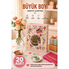 DAKS 20 Adet (32 x 26 x 14 Cm) - Doğum Günü Pastalı Çiçek Desenli Büyük Boy Karton Hediye Çantası