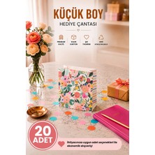DAKS 20 Adet (15.4 x 18.4 x 7.6 Cm) - Pastel Pembe Çiçekli Küçük Boy Karton Hediye Çantası