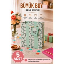 DAKS 5 Adet (32 x 26 x 14 Cm) - Mint Çiçek Desenli Büyük Boy Karton Hediye Çantası