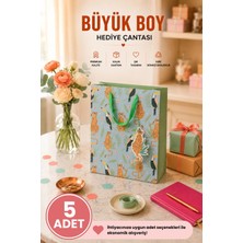 DAKS 5 Adet (32 x 26 x 14 Cm) - Tropikal Leopar Desenli Büyük Boy Karton Hediye Çantası