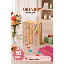DAKS 10 Adet (23 x 18 x 10 Cm) - Pastel Parti Temalı Desenli Orta Boy Karton Hediye Çantası