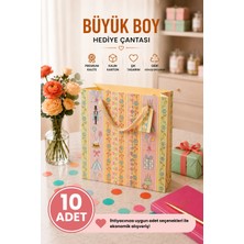 DAKS 10 Adet (32 x 26 x 14 Cm) - Pastel Parti Temalı Desenli Büyük Boy Karton Hediye Çantası