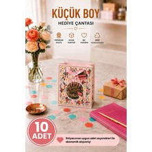 DAKS 10 Adet (15.4 x 18.4 x 7.6 Cm) - Doğum Günü Pastalı Çiçek Desenli Küçük Boy Karton Hediye Çantası
