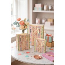 DAKS Pastel Parti Temalı Desenli 3 Boy Karton Hediye Çantası Seti