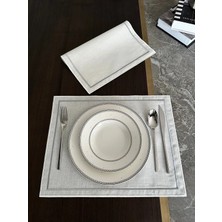 Nurhan Home Collection 2 Adet Gümüş Renk Çift Sıra Nakışlı Amerikan Servis
