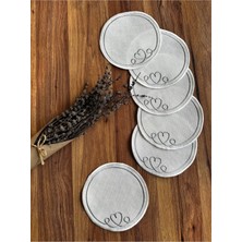 Nurhan Home Collection Kalpli Gümüş Nakışlı Yuvarlak Kokteyl Sunum Peçetesi