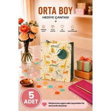 DAKS 5 Adet (23 x 18 x 10 Cm) - Safari Hayvan Desenli Orta Boy Karton Hediye Çantası