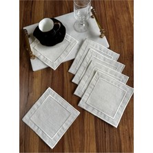 Nurhan Home Collection 6 Adet Etamin Işlemeye Uygun Ekru Nakışlı Kare Kokteyl Sunum Peçetesi