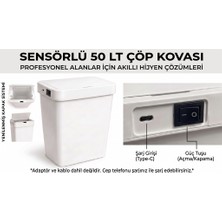 Geseus Şarjlı 50 Litretemassız Sensörlü Hijyenik Çöp Kovası Yerli Üretim-Beyaz