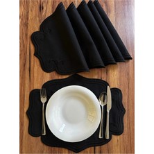 Nurhan Home Collection 6 Adet Curly Modeli Siyah Nakışlı Amerikan Servisi Supla