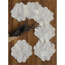 Nurhan Home Collection 6 Adet Yaprak Desenli Ekru Renk Kahve Yanı Sunum Kokteyl Peçetesi