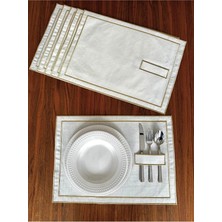 Nurhan Home Collection 6 Adet Gold Renkli Çift Sıra Nakışlı Kaşıklıklı Amerikan Servis