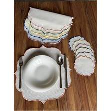 Nurhan Home Collection Ebruli Nakışlı Etamin Işleme Için Uygun 12 Parça Set Amerikan Servis ve Kokteyl Sunum Peçetesi