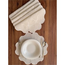 Nurhan Home Collection Maison Fleur Ekru Nakışlı 6'lı Keten Amerikan Servis Seti