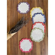 Nurhan Home Collection 6 Adet Curly Modeli Çok Renkli Nakışlı Kahve Yanı Kokteyl Sunum Peçete