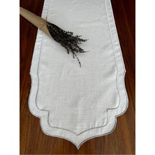 Nurhan Home Collection Çift Sıra Gümüş Renk Nakış Işlemeli Keten Runner