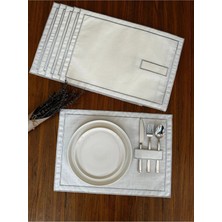 Nurhan Home Collection 6 Adet Gümüş Renkli Çift Sıra Nakışlı Kaşıklıklı Amerikan Servis