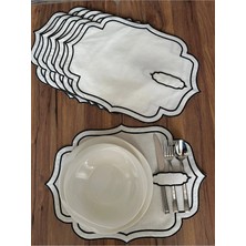 Nurhan Home Collection 6 Adet Çift Sıra Siyah Nakışlı Kaşıklıklı Amerikan Servis Supla