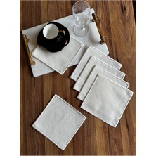 Nurhan Home Collection 6 Adet Ekru Renk Nakış Işlemeli Kare Kokteyl Sunum Peçetesi