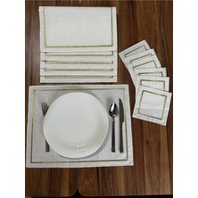 Nurhan Home Collection Gold Nakışlı 12 Parça Set Amerikan Servis ve Kokteyl Sunum Peçetesi