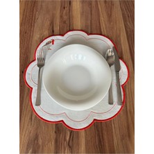 Nurhan Home Collection 16 Parça Set Love Bırds Kırmızı Nakışlı Amerikan Servis ve Kokteyl Sunum Peçetesi